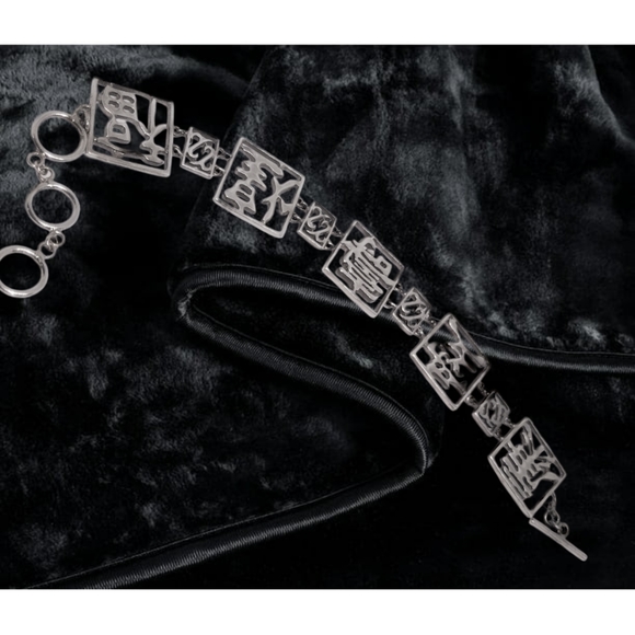 .Sterling Silver Chinese Characters Calligraphy Panel Design Link Bracelet - Picture 2 of 5